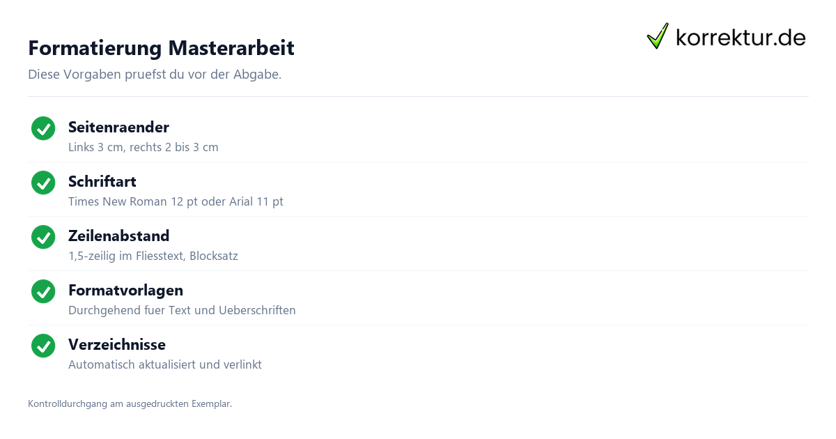 Formatierung Masterarbeit Formatierung Masterarbeit Vorgaben Checkliste