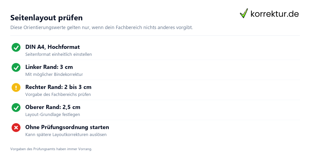 Seitenlayout prüfen Formatierung Masterarbeit: Vorgaben und Formatvorlagen im Detail, Checkliste für das Seitenlayout