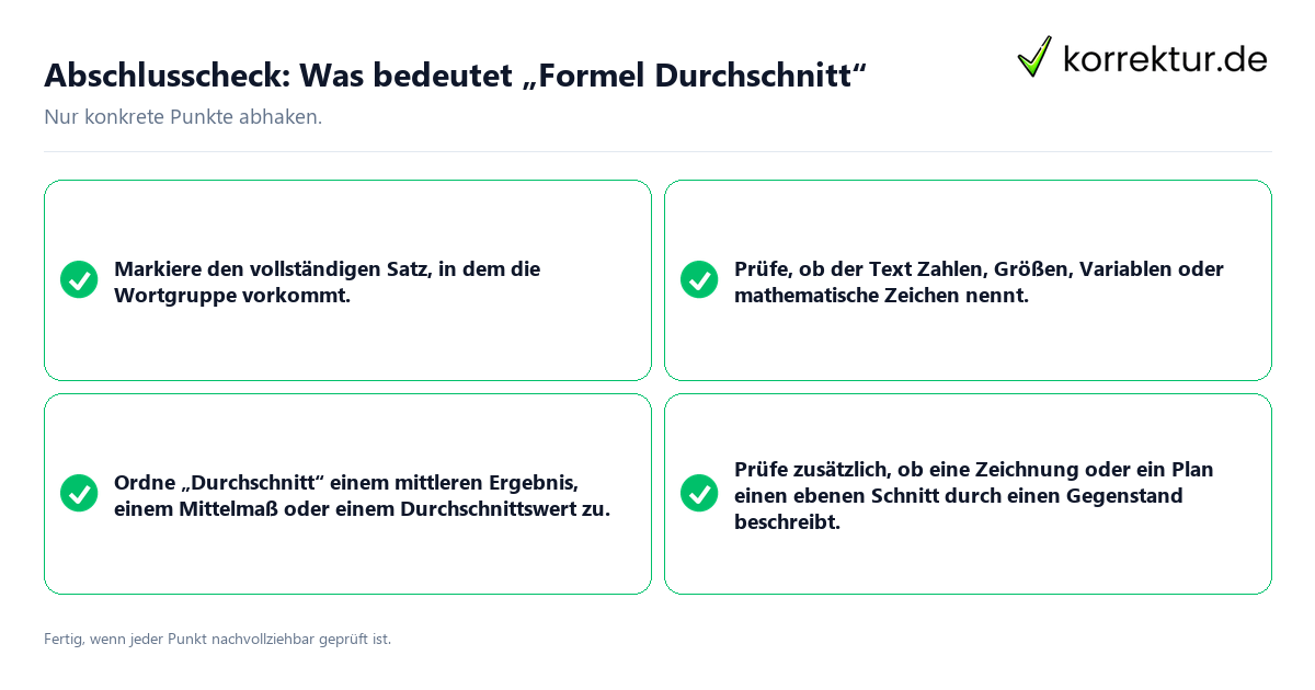 Konkreter Abschlusscheck zu Was bedeutet „Formel Durchschnitt“