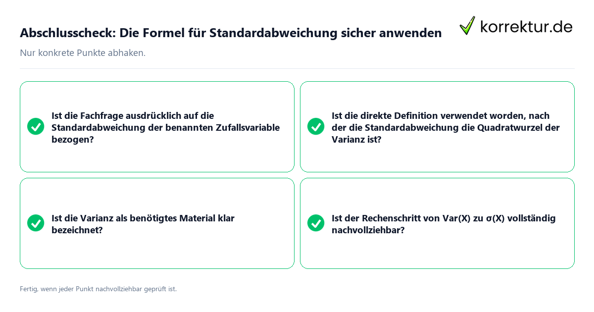 Abschlusscheck: Die Formel für Standardabweichung sicher anwenden Konkreter Abschlusscheck zu Die Formel für Standardabweichung sicher anwenden