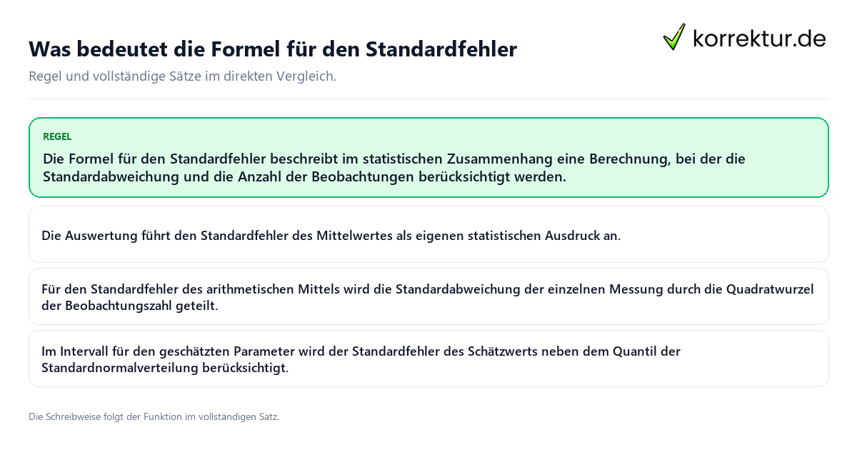Was bedeutet die Formel für den Standardfehler Konkrete Regel und vollständige Beispielsätze zu Was bedeutet die Formel für den Standardfehler