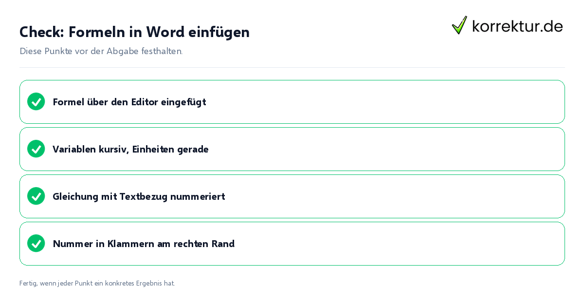 Check: Formeln in Word einfügen Formeln in Word einfügen: Prüfliste mit vier Punkten