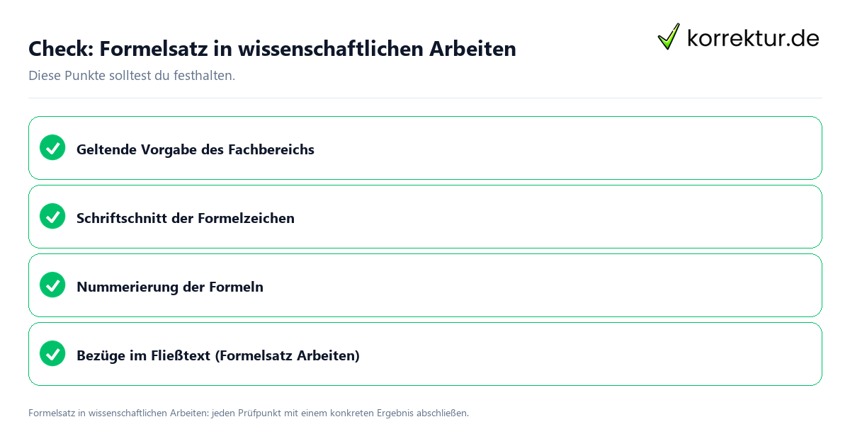 Formelsatz in wissenschaftlichen Arbeiten mit einer themenspezifischen Checkliste