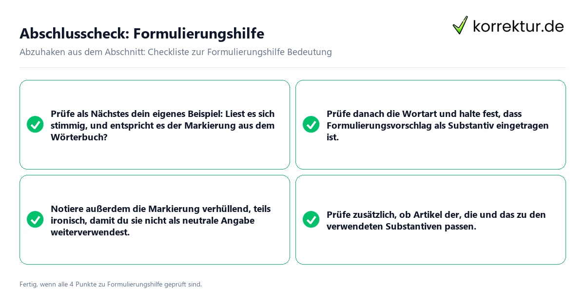 Konkreter Abschlusscheck zu Formulierungshilfe