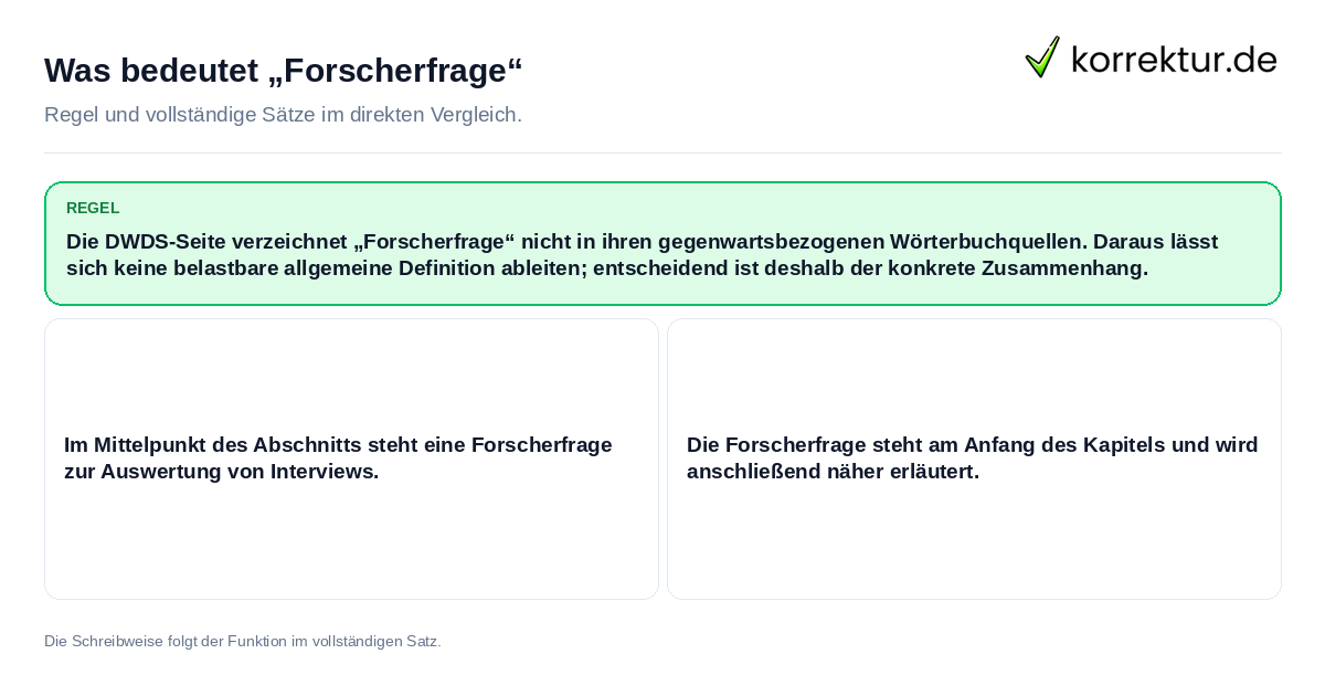 Was bedeutet „Forscherfrage“ Konkrete Regel und vollständige Beispielsätze zu Was bedeutet „Forscherfrage“