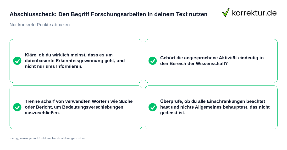 Abschlusscheck: Den Begriff Forschungsarbeiten in deinem Text nutzen Konkreter Abschlusscheck zu Den Begriff Forschungsarbeiten in deinem Text nutzen