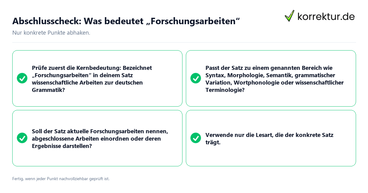 Konkreter Abschlusscheck zu Was bedeutet „Forschungsarbeiten“