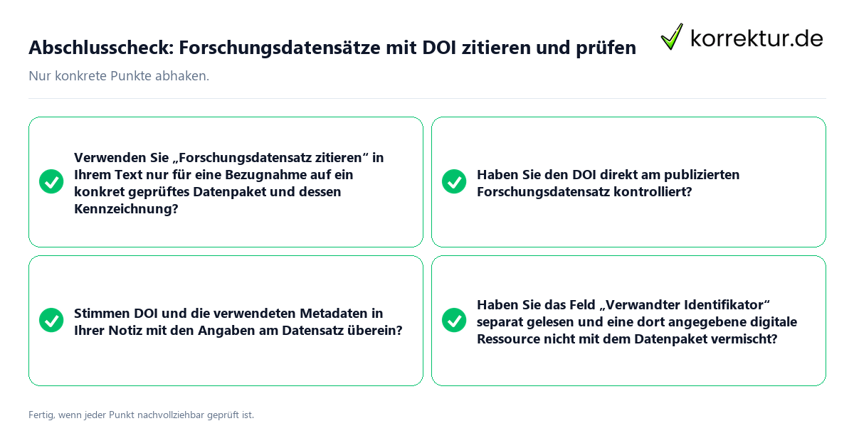 Konkreter Abschlusscheck zu Forschungsdatensätze mit DOI zitieren und prüfen