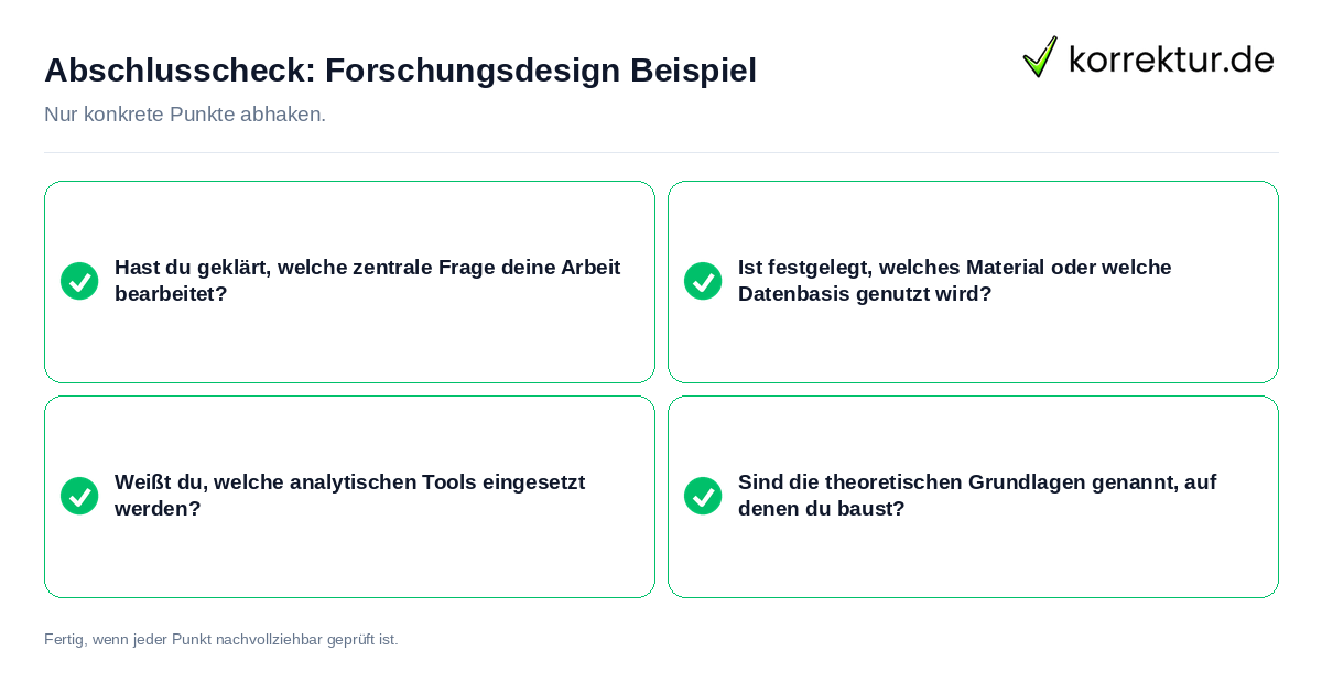 Konkreter Abschlusscheck zu Forschungsdesign Beispiel