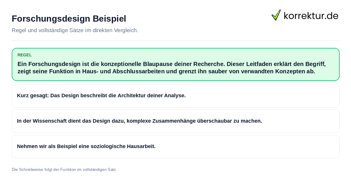 Konkrete Regel und vollständige Beispielsätze zu Forschungsdesign Beispiel