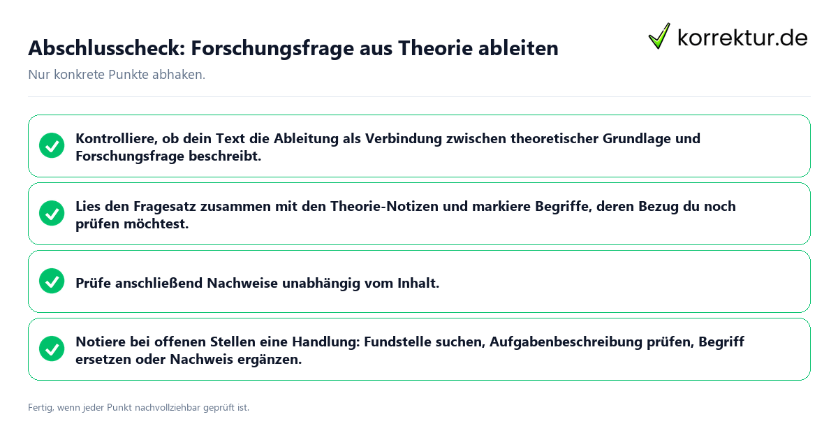 Konkreter Abschlusscheck zu Forschungsfrage aus Theorie ableiten