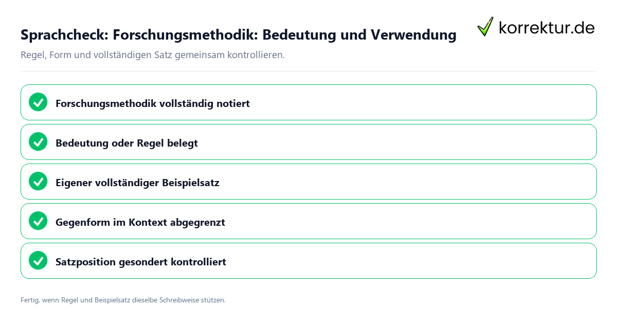 Sprachcheck: Forschungsmethodik: Bedeutung und Verwendung Konkreter Sprachcheck zu Forschungsmethodik: Bedeutung und Verwendung mit Regel und vollständigem Beispielsatz