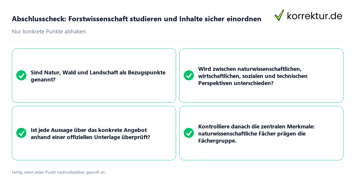 Abschlusscheck: Forstwissenschaft studieren und Inhalte sicher einordnen Konkreter Abschlusscheck zu Forstwissenschaft studieren und Inhalte sicher einordnen