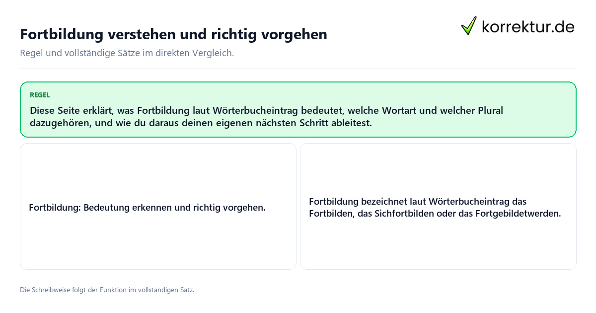 Fortbildung verstehen und richtig vorgehen Konkrete Regel und vollständige Beispielsätze zu Fortbildung verstehen und richtig vorgehen