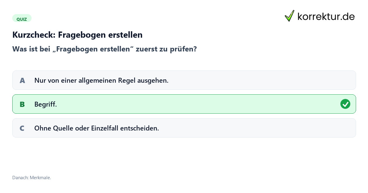 Fragebogen erstellen mit einem Kurzquiz zum sinnvollen nächsten Schritt