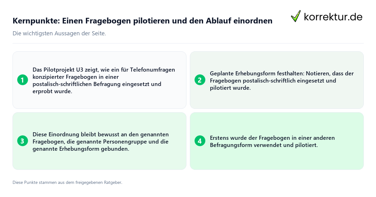 Konkrete Kernpunkte zu Einen Fragebogen pilotieren und den Ablauf einordnen