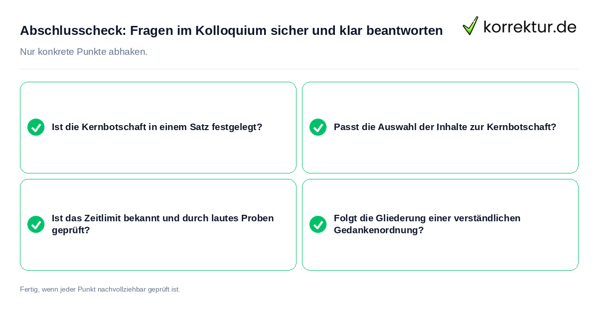Konkreter Abschlusscheck zu Fragen im Kolloquium sicher und klar beantworten