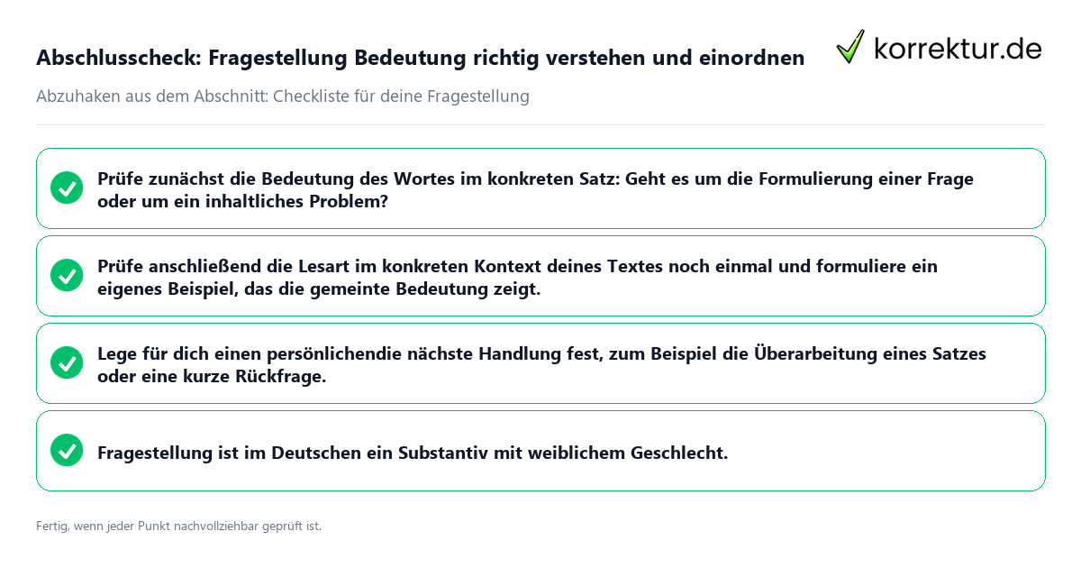 Konkreter Abschlusscheck zu Fragestellung Bedeutung richtig verstehen und einordnen