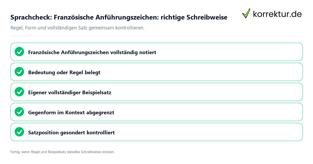Sprachcheck: Französische Anführungszeichen: richtige Schreibweise Konkreter Sprachcheck zu Französische Anführungszeichen: richtige Schreibweise mit Regel und vollständigem Beispielsatz