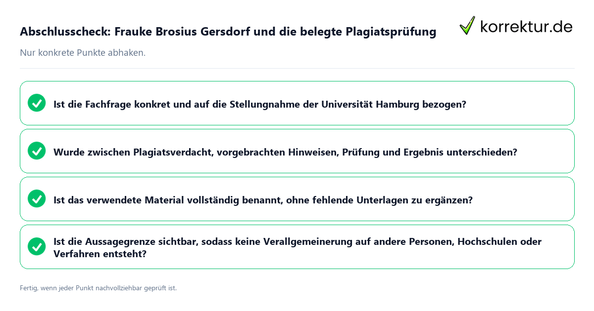 Konkreter Abschlusscheck zu Frauke Brosius Gersdorf und die belegte Plagiatsprüfung