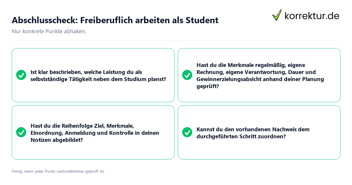 Konkreter Abschlusscheck zu Freiberuflich arbeiten als Student