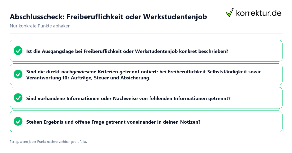 Konkreter Abschlusscheck zu Freiberuflichkeit oder Werkstudentenjob