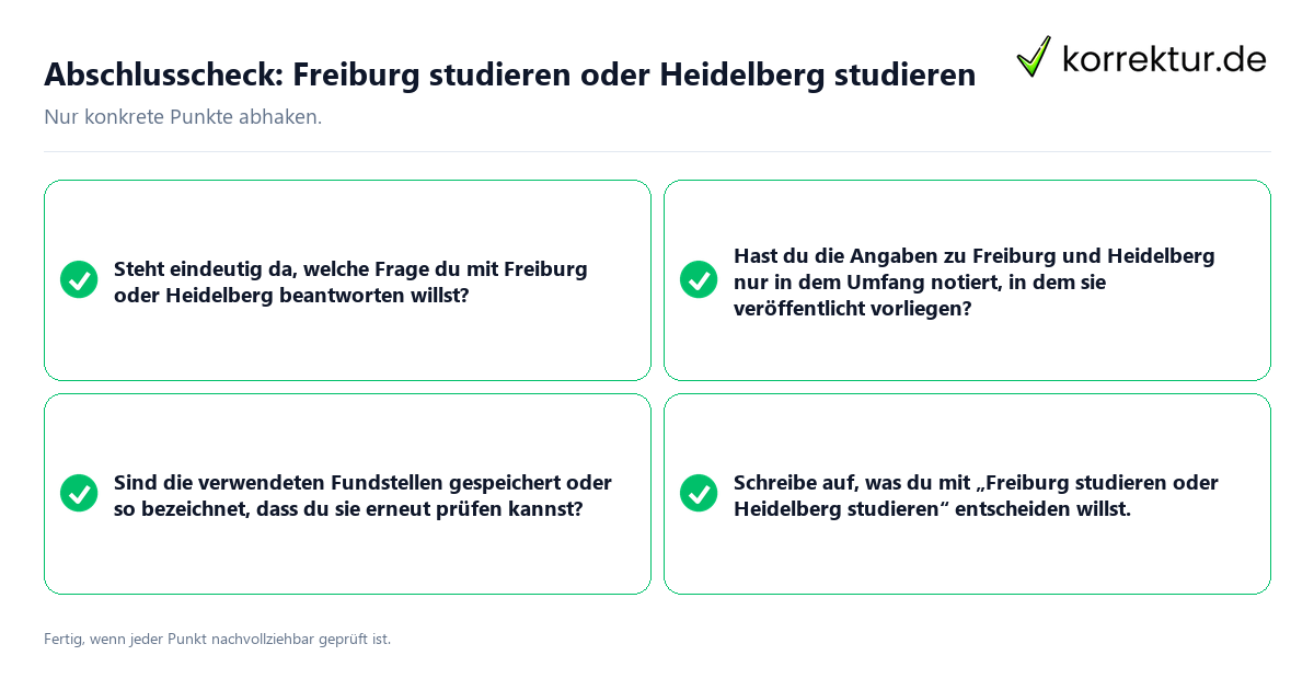 Konkreter Abschlusscheck zu Freiburg studieren oder Heidelberg studieren