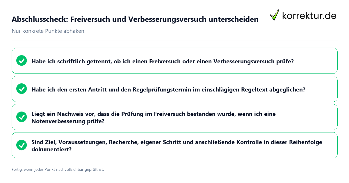 Abschlusscheck: Freiversuch und Verbesserungsversuch unterscheiden Konkreter Abschlusscheck zu Freiversuch und Verbesserungsversuch unterscheiden