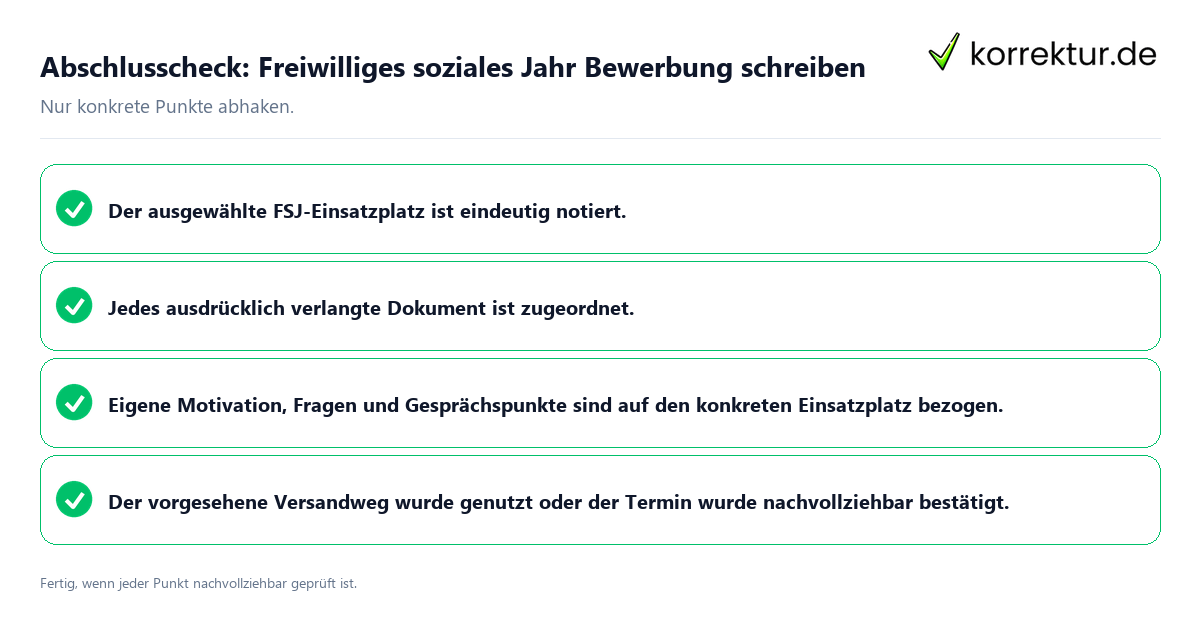 Konkreter Abschlusscheck zu Freiwilliges soziales Jahr Bewerbung schreiben