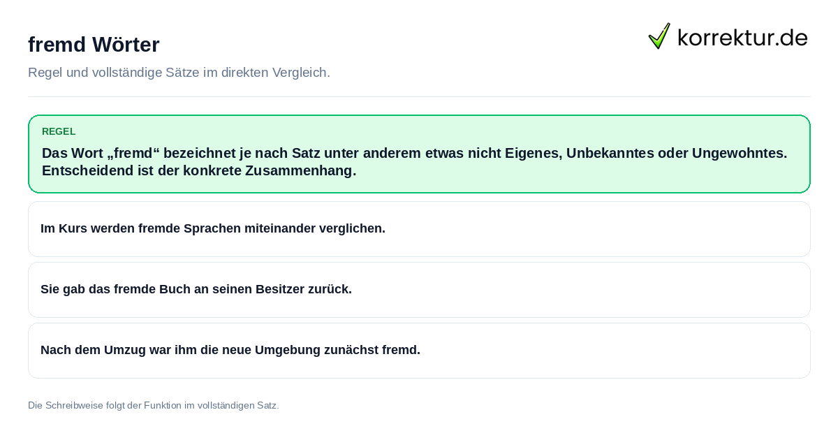 fremd Wörter Konkrete Regel und vollständige Beispielsätze zu fremd Wörter