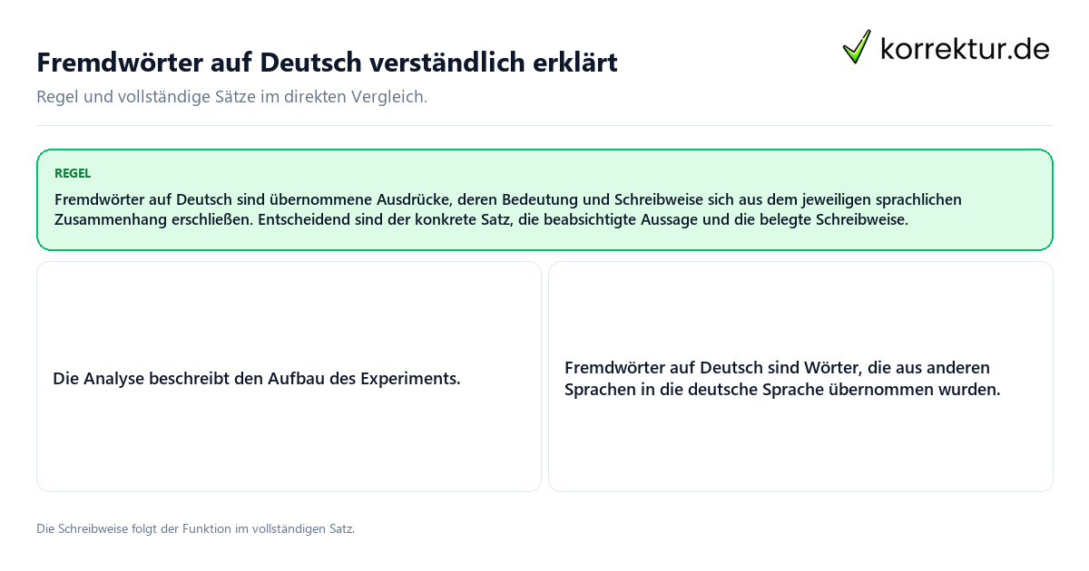 Konkrete Regel und vollständige Beispielsätze zu Fremdwörter auf Deutsch verständlich erklärt