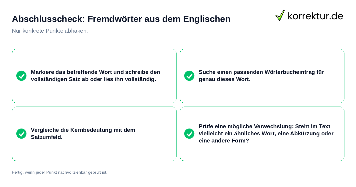 Konkreter Abschlusscheck zu Fremdwörter aus dem Englischen