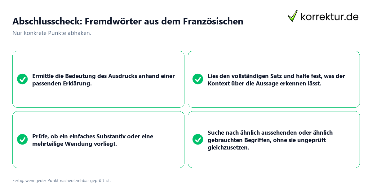 Konkreter Abschlusscheck zu Fremdwörter aus dem Französischen