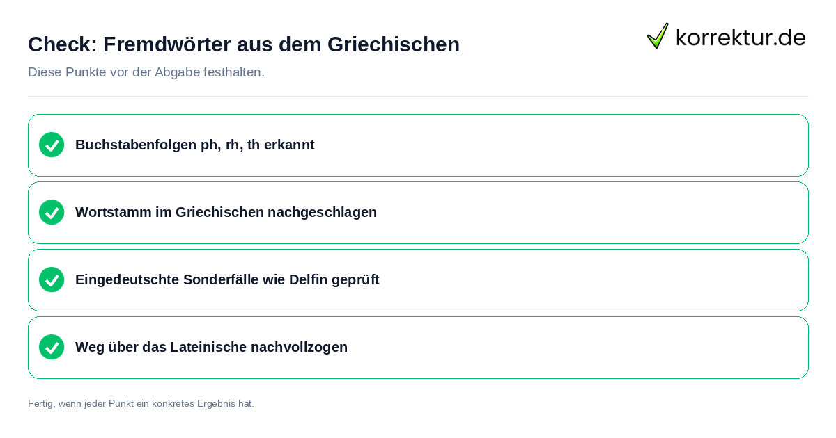 Fremdwörter aus dem Griechischen: Prüfliste mit vier Punkten