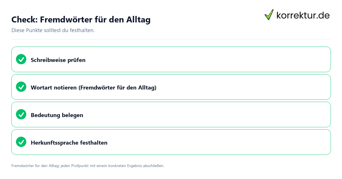 Fremdwörter für den Alltag mit einer themenspezifischen Checkliste