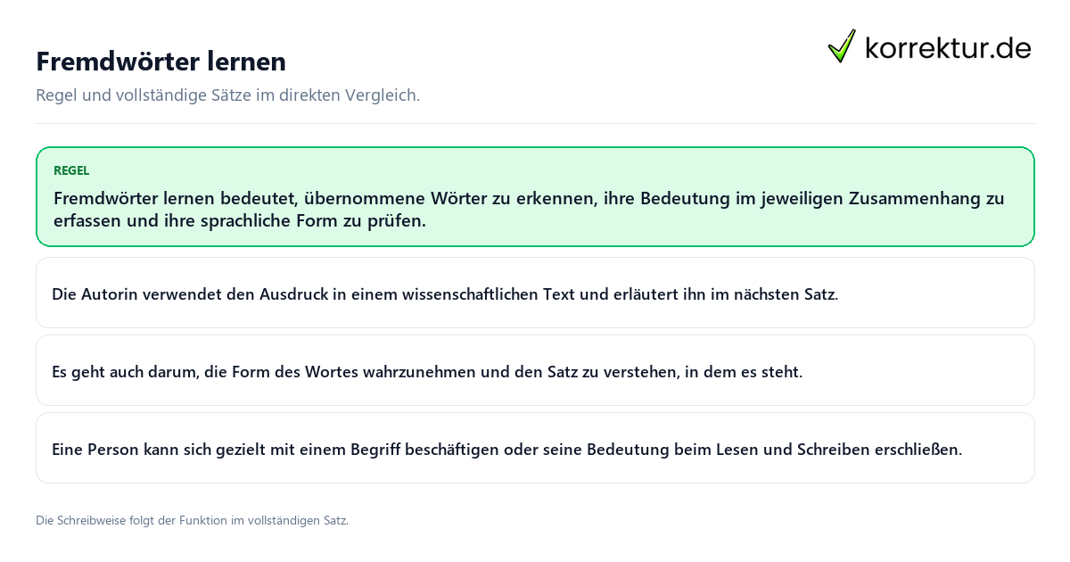 Fremdwörter lernen Konkrete Regel und vollständige Beispielsätze zu Fremdwörter lernen