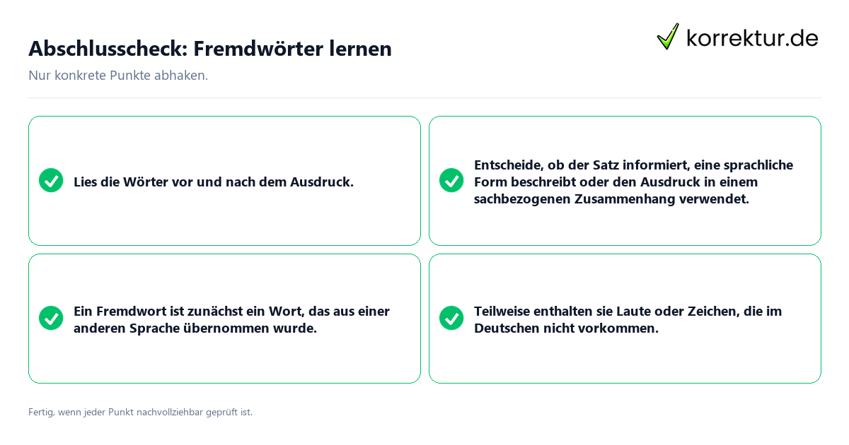 Abschlusscheck: Fremdwörter lernen Konkreter Abschlusscheck zu Fremdwörter lernen