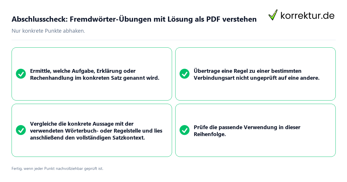 Konkreter Abschlusscheck zu Fremdwörter-Übungen mit Lösung als PDF verstehen