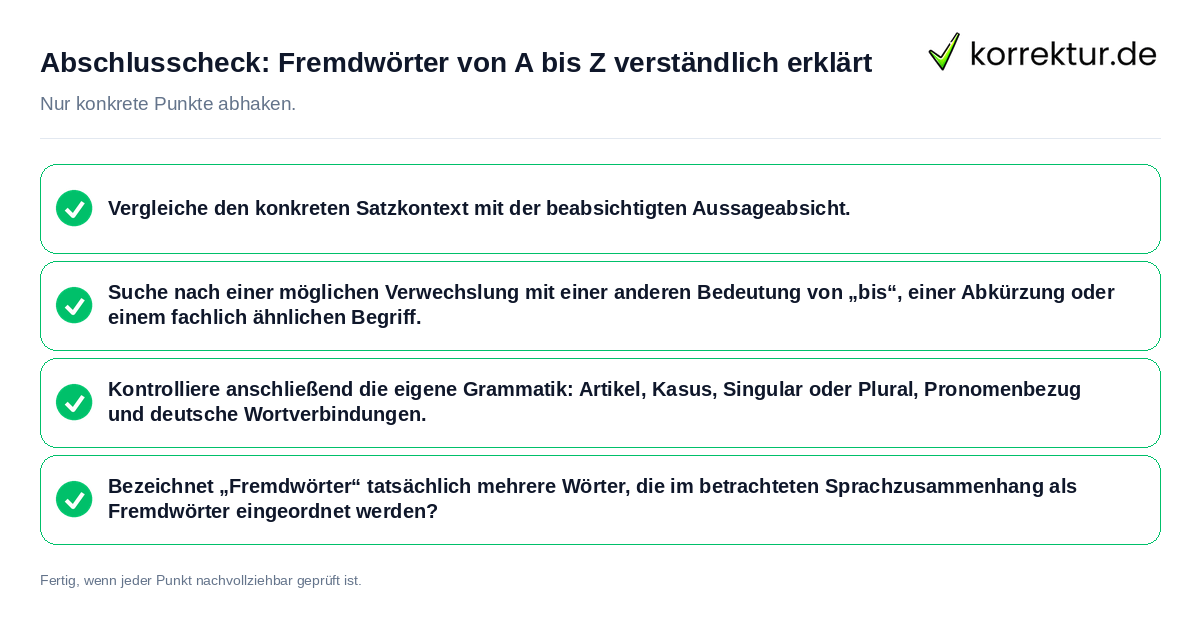 Konkreter Abschlusscheck zu Fremdwörter von A bis Z verständlich erklärt