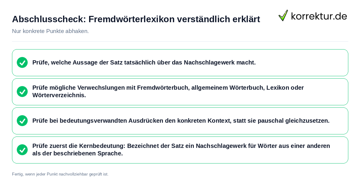 Abschlusscheck: Fremdwörterlexikon verständlich erklärt Konkreter Abschlusscheck zu Fremdwörterlexikon verständlich erklärt