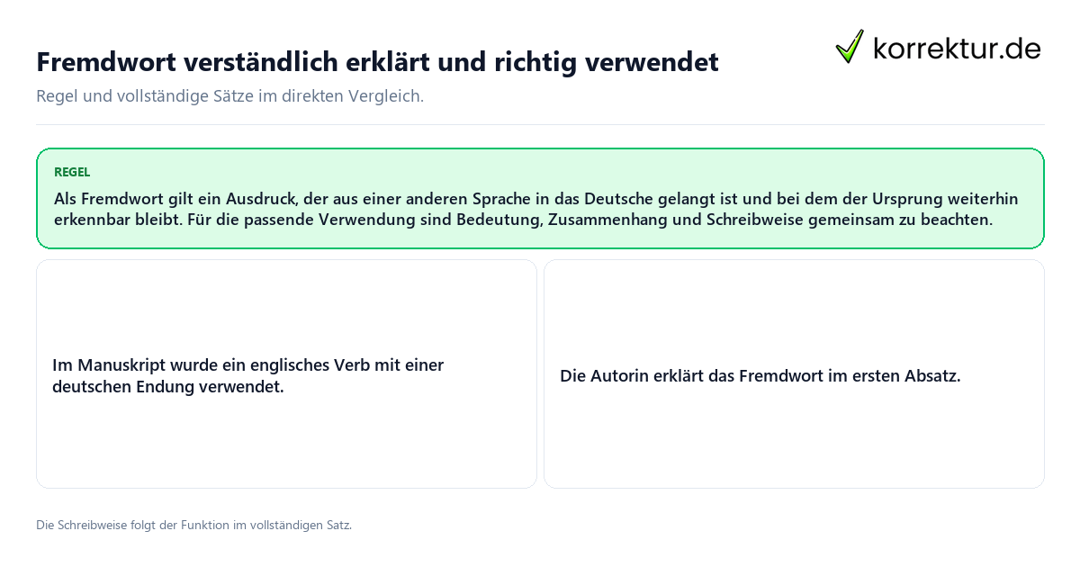 Konkrete Regel und vollständige Beispielsätze zu Fremdwort verständlich erklärt und richtig verwendet