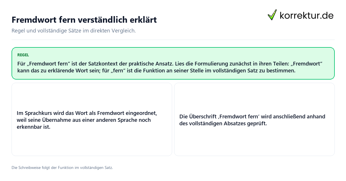 Fremdwort fern verständlich erklärt Konkrete Regel und vollständige Beispielsätze zu Fremdwort fern verständlich erklärt