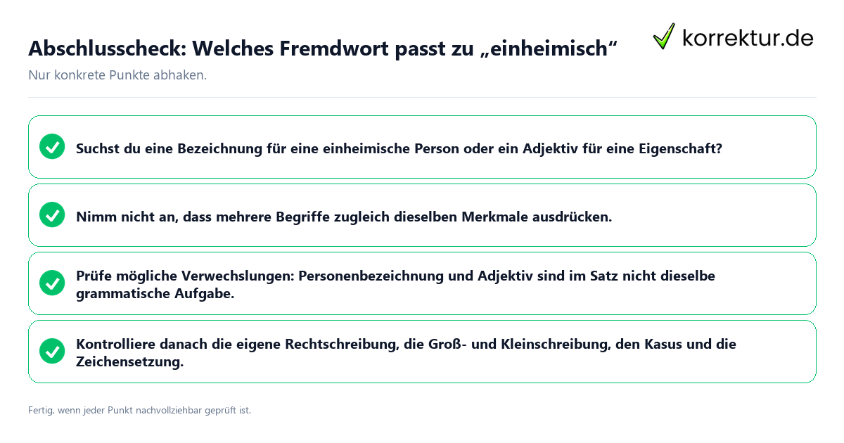 Konkreter Abschlusscheck zu Welches Fremdwort passt zu „einheimisch“