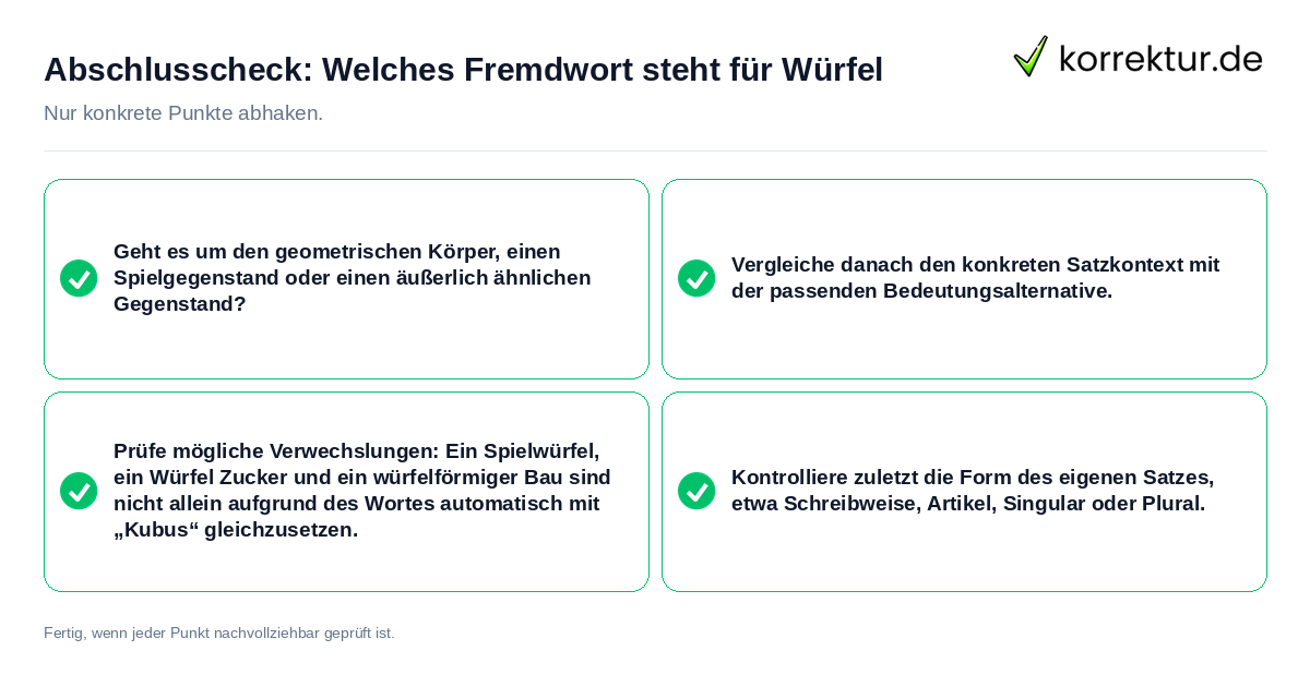 Konkreter Abschlusscheck zu Welches Fremdwort steht für Würfel
