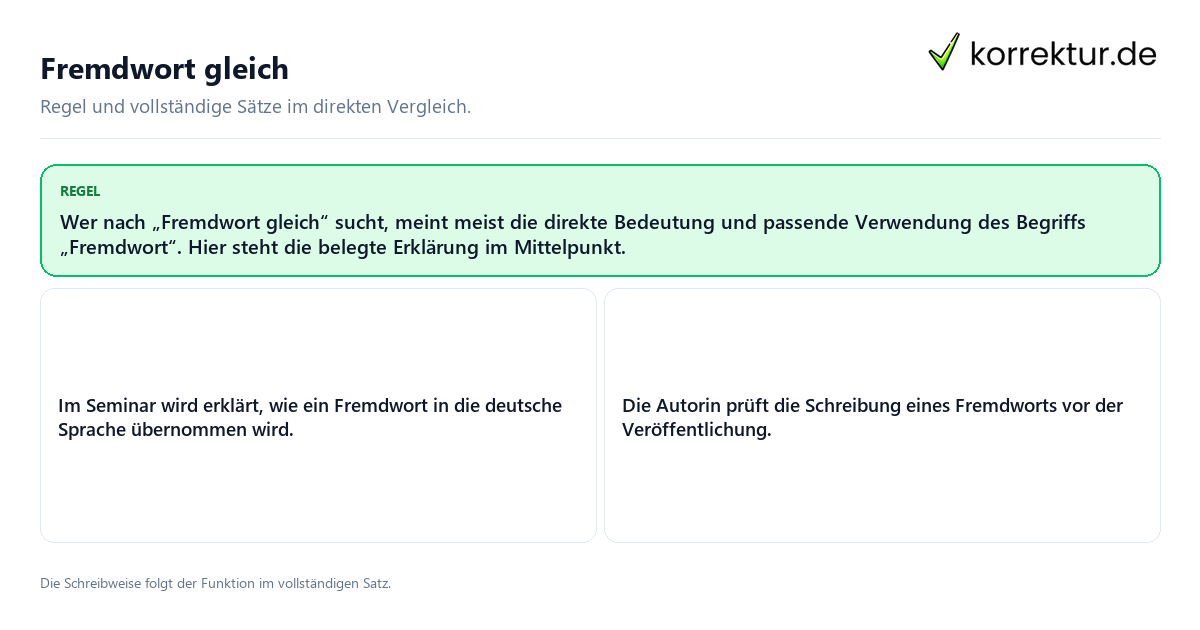 Konkrete Regel und vollständige Beispielsätze zu Fremdwort gleich