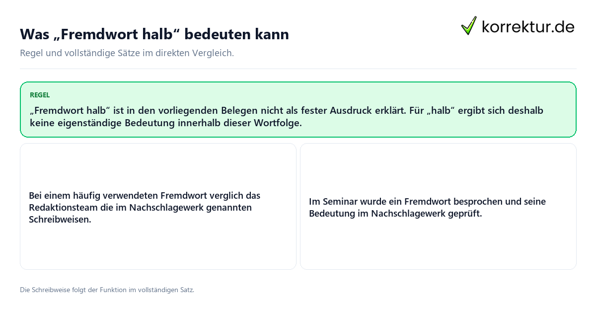 Konkrete Regel und vollständige Beispielsätze zu Was „Fremdwort halb“ bedeuten kann