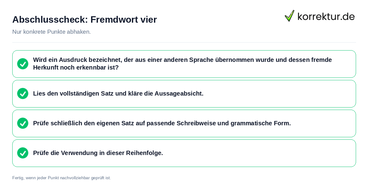 Konkreter Abschlusscheck zu Fremdwort vier
