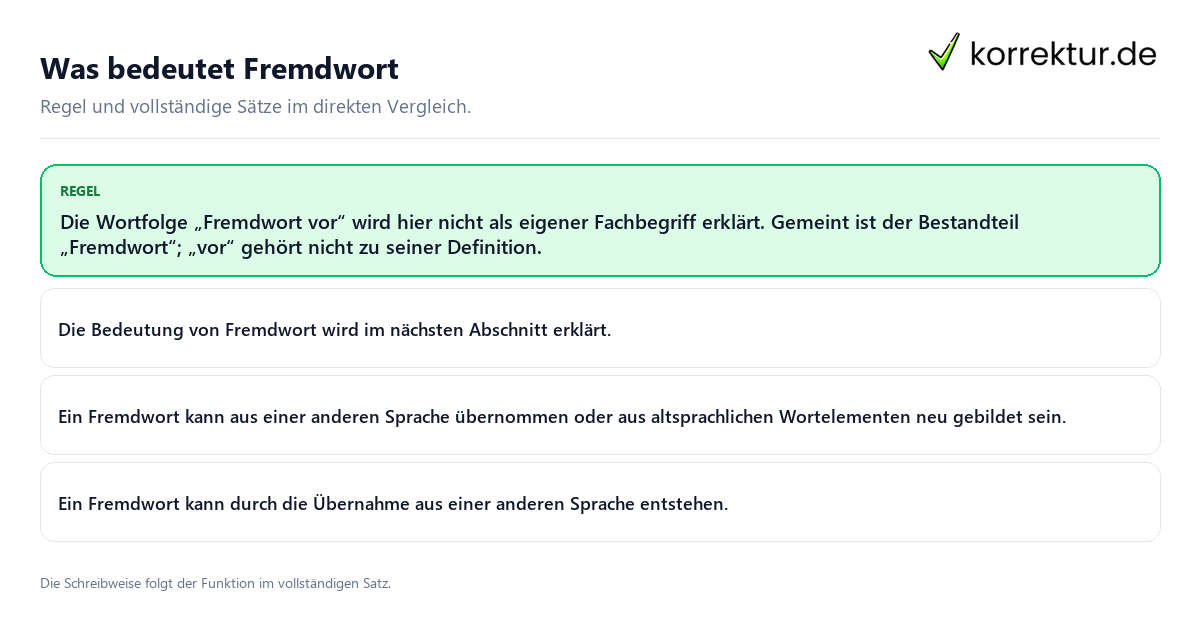Was bedeutet Fremdwort Konkrete Regel und vollständige Beispielsätze zu Was bedeutet Fremdwort
