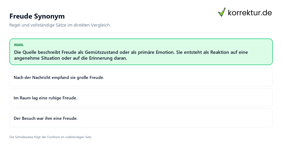 Freude Synonym Konkrete Regel und vollständige Beispielsätze zu Freude Synonym