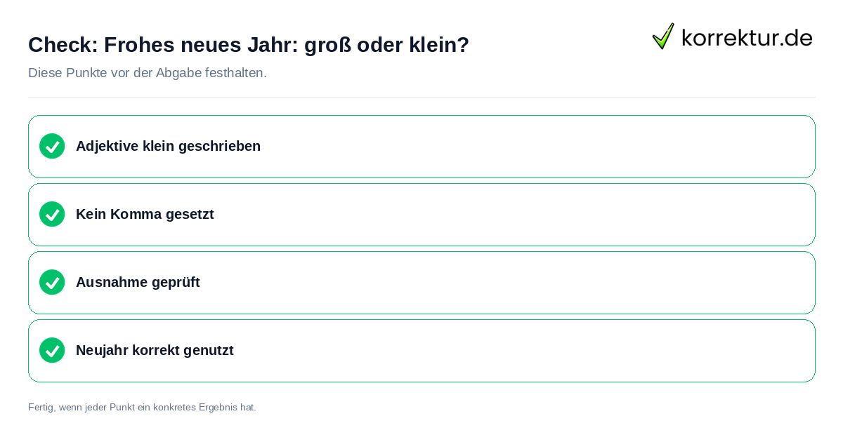 Check: Frohes neues Jahr: groß oder klein? Frohes neues Jahr: groß oder klein?: Prüfliste mit vier Punkten